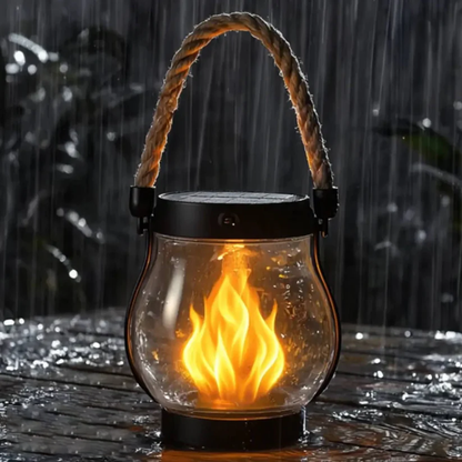 Solar Garden Lantern with Realistic Flame Effect and USB-C Backup Charging Option
