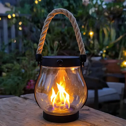 Solar Garden Lantern with Realistic Flame Effect and USB-C Backup Charging Option