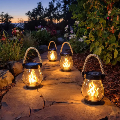 Solar Garden Lantern with Realistic Flame Effect and USB-C Backup Charging Option
