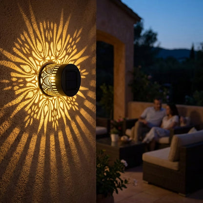 Solar Wall Light with Decorative Mandala Pattern and Automatic Dusk-to-Dawn Sensor