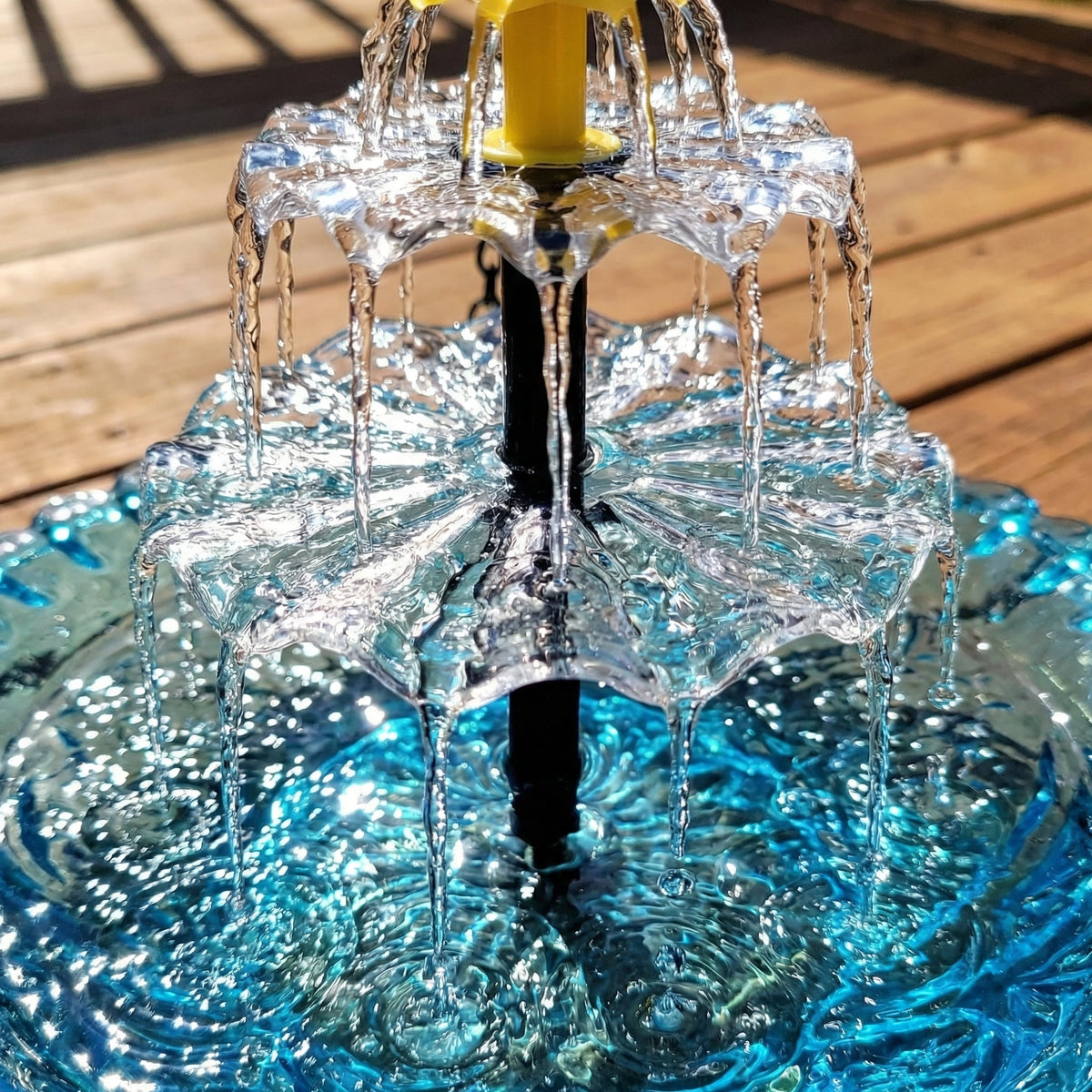 Solar-Powered Hanging Bird Bath Fountain with Two-Tier Glass Bowl and Metal Chain Hook