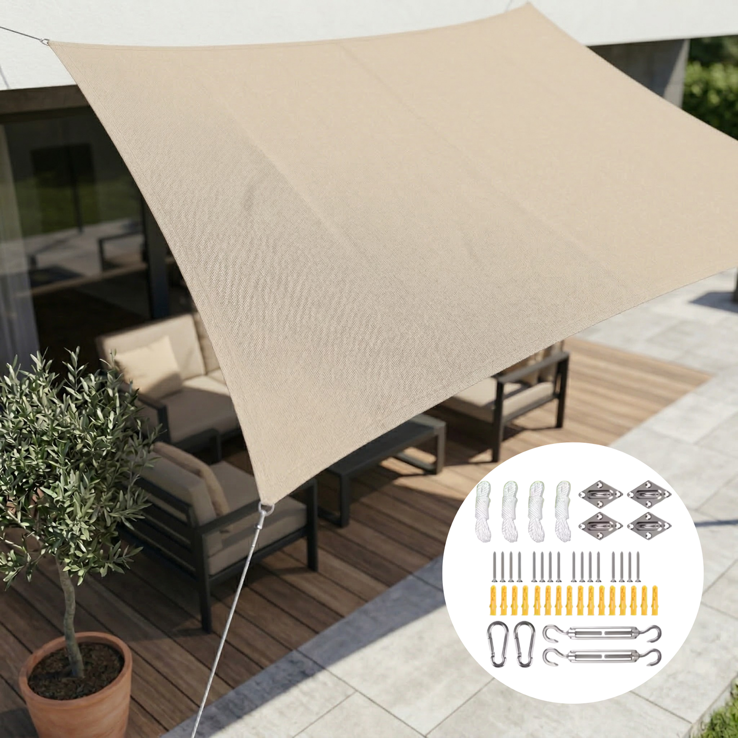 Rectangular Waterproof Sun Shade Sail with UV Protection for Terrace and Garden Use