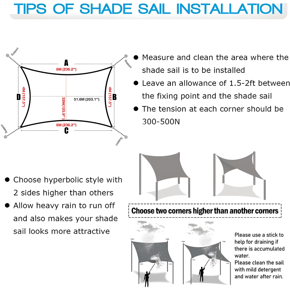 Rectangular Waterproof Sun Shade Sail with UV Protection for Terrace and Garden Use