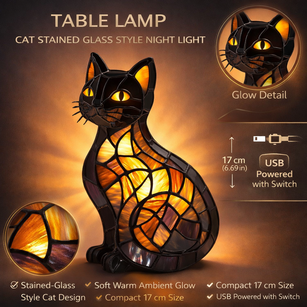 Stained Glass Cat Night Light