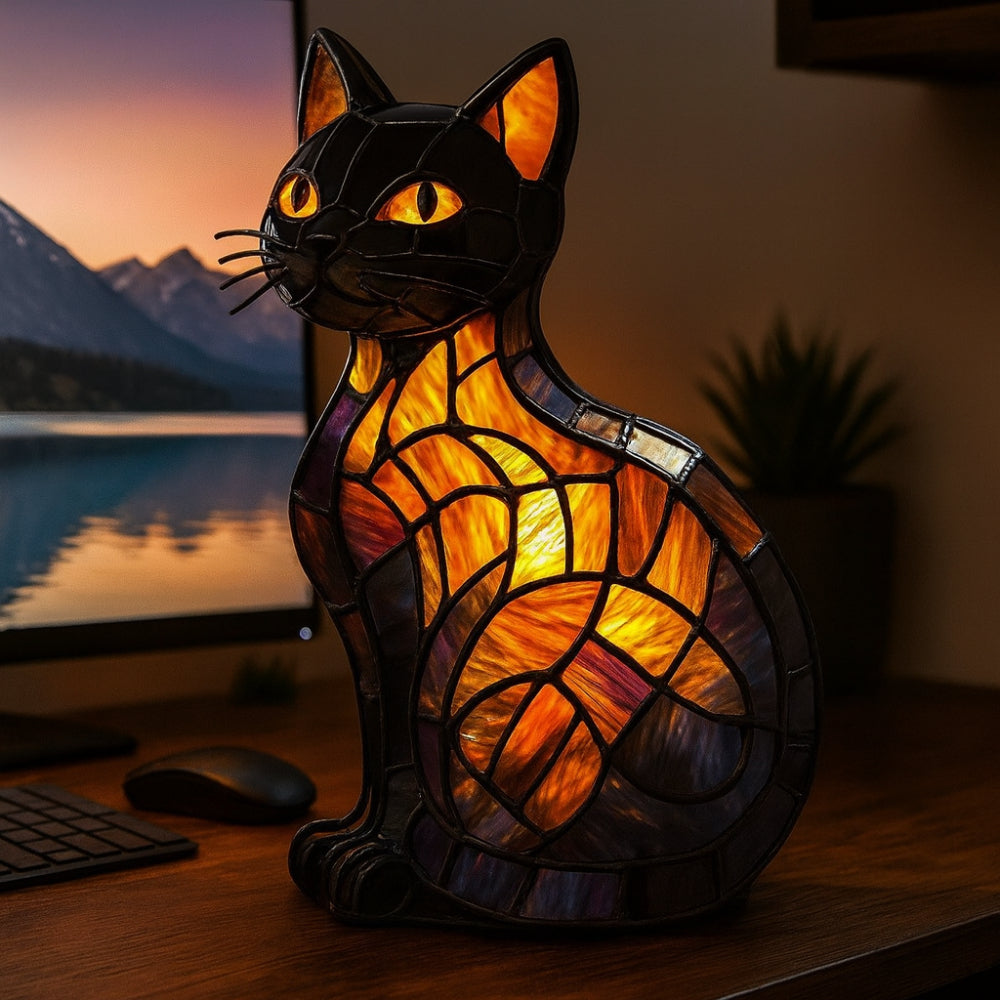 Stained Glass Cat Night Light