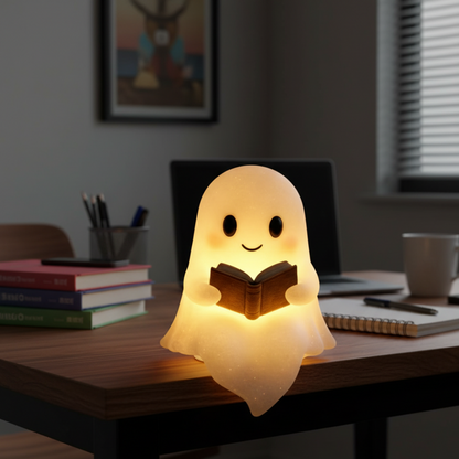 Ghost Table Lamp Night Light with Warm LED Glow, Plug-In Power and a Cute Design