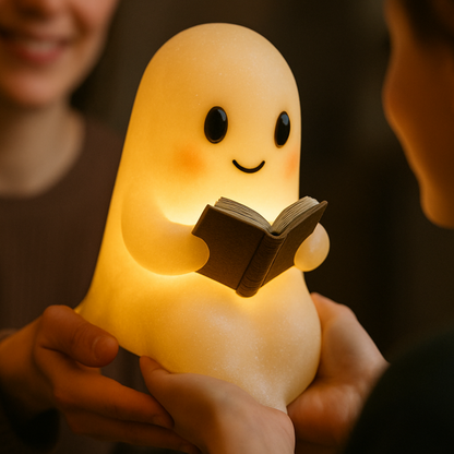 Ghost Table Lamp Night Light with Warm LED Glow, Plug-In Power and a Cute Design
