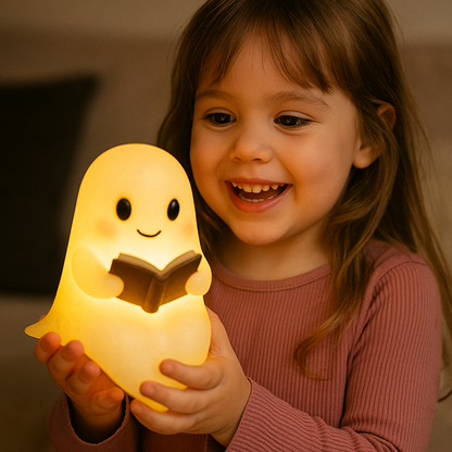 Ghost Table Lamp Night Light with Warm LED Glow, Plug-In Power and a Cute Design