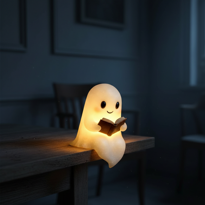 Ghost Table Lamp Night Light with Warm LED Glow, Plug-In Power and a Cute Design