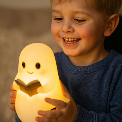 Ghost Table Lamp Night Light with Warm LED Glow, Plug-In Power and a Cute Design