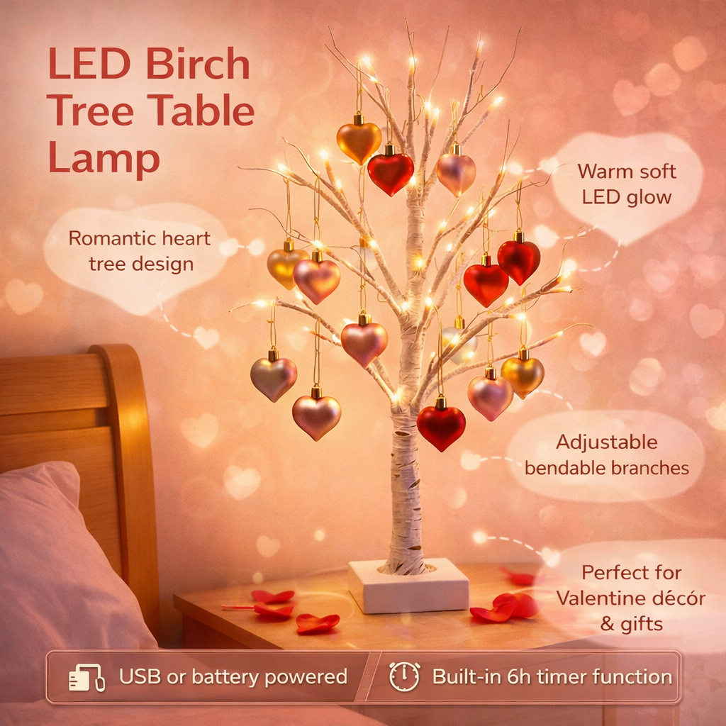 Birch Tree Heart LED Lamp