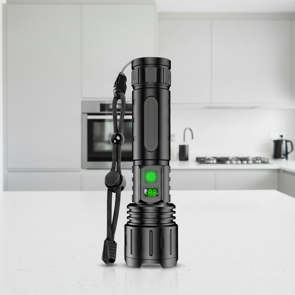 LED Aluminum Flashlight with 100000 Lumen Output, USB-C Charging and Power Bank Function