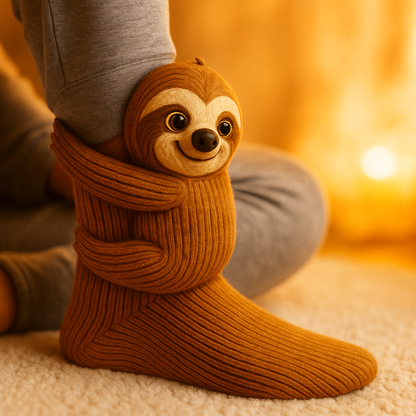 Plush Winter Socks with Non-Slip Grip and Breathable Fabric in Animal Slipper Style