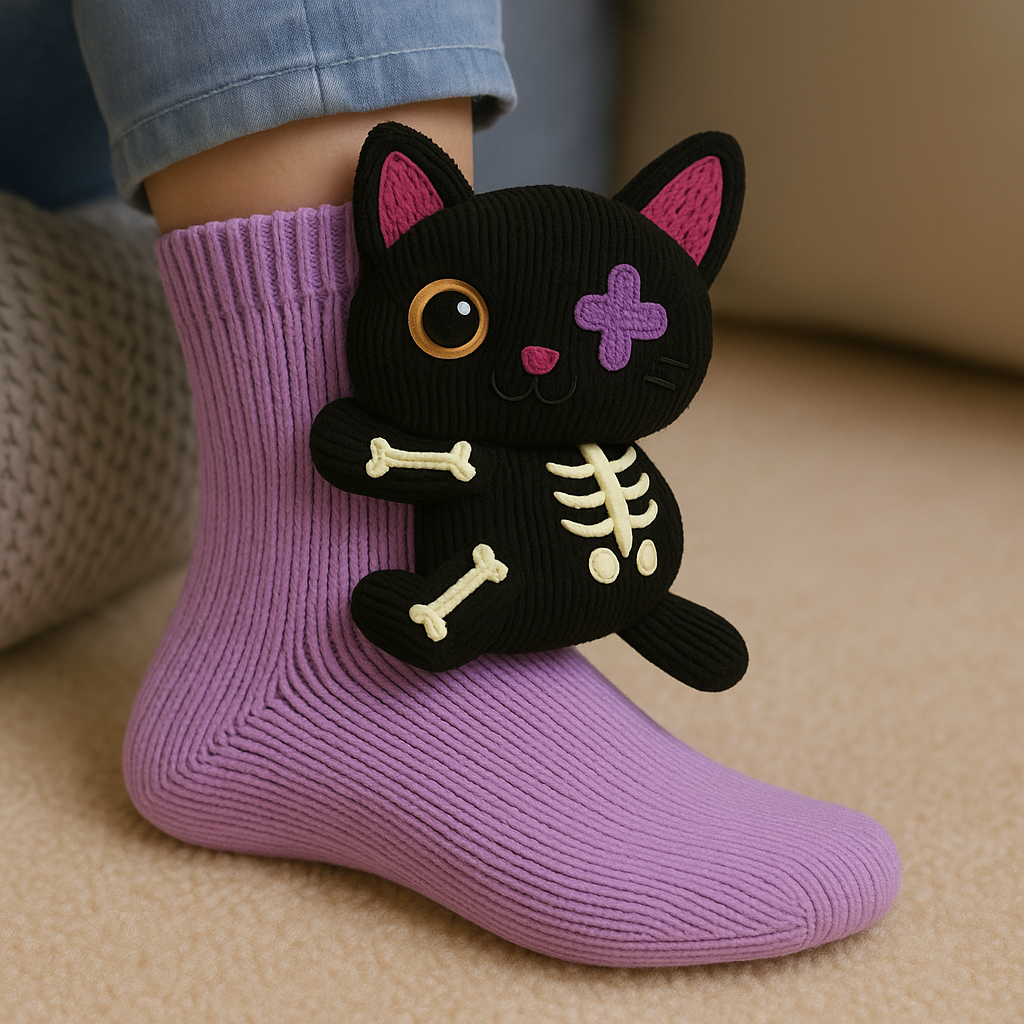 Plush Winter Socks with Non-Slip Grip and Breathable Fabric in Animal Slipper Style
