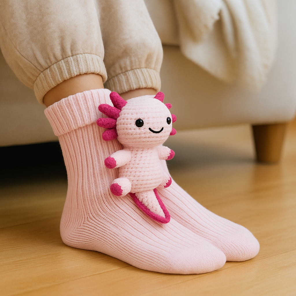 Plush Winter Socks with Non-Slip Grip and Breathable Fabric in Animal Slipper Style