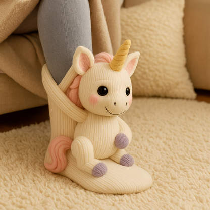 Plush Winter Socks with Non-Slip Grip and Breathable Fabric in Animal Slipper Style