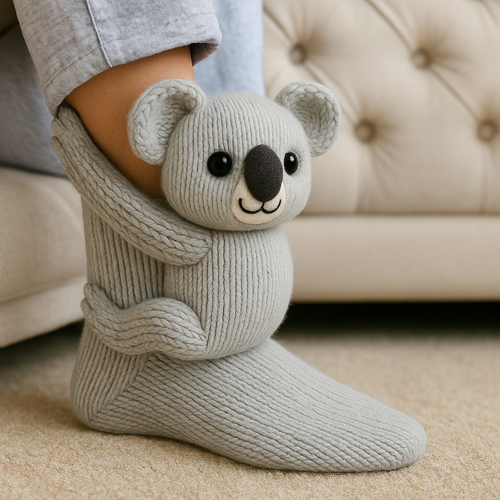 Plush Winter Socks with Non-Slip Grip and Breathable Fabric in Animal Slipper Style