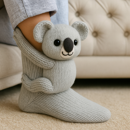 Plush Winter Socks with Non-Slip Grip and Breathable Fabric in Animal Slipper Style