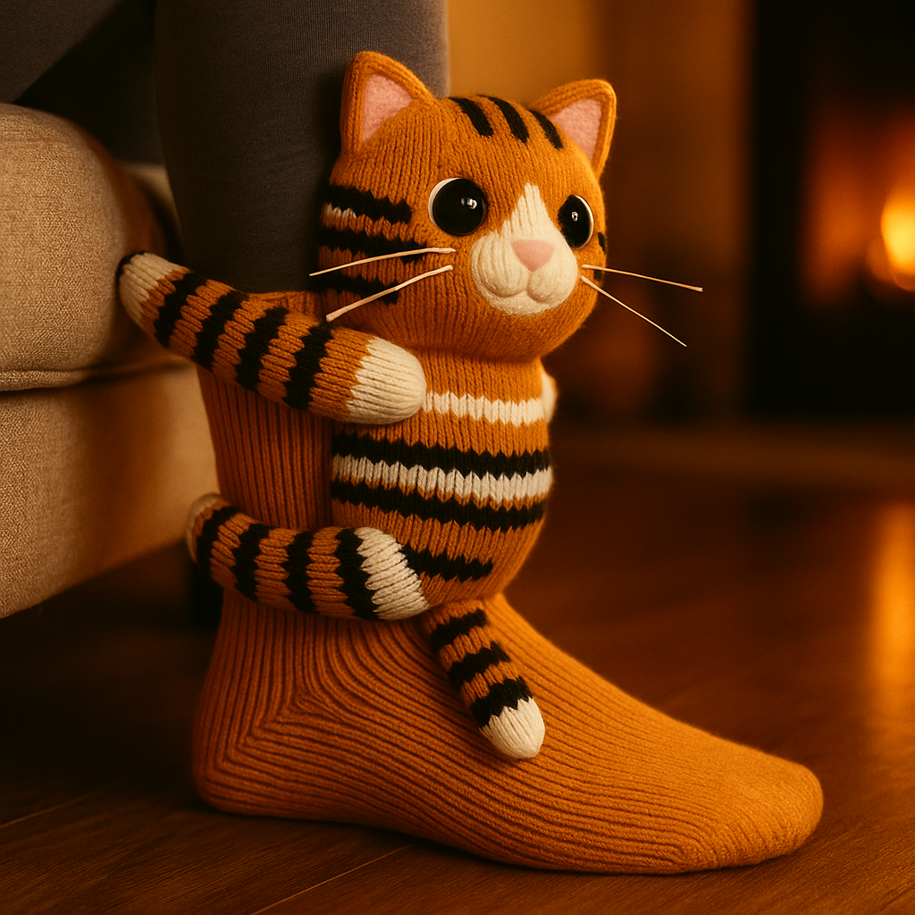 Plush Winter Socks with Non-Slip Grip and Breathable Fabric in Animal Slipper Style