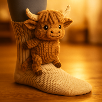 Plush Winter Socks with Non-Slip Grip and Breathable Fabric in Animal Slipper Style
