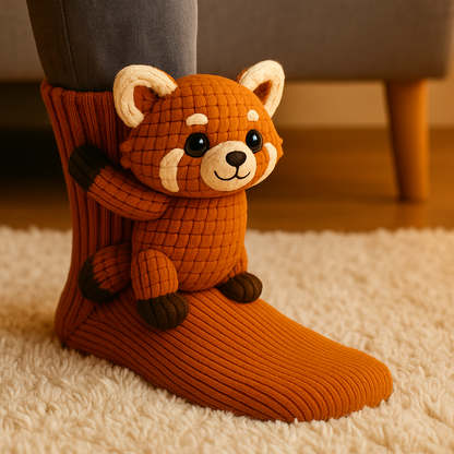 Plush Winter Socks with Non-Slip Grip and Breathable Fabric in Animal Slipper Style