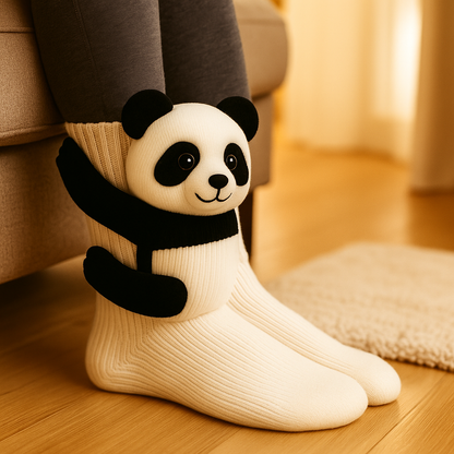 Plush Winter Socks with Non-Slip Grip and Breathable Fabric in Animal Slipper Style