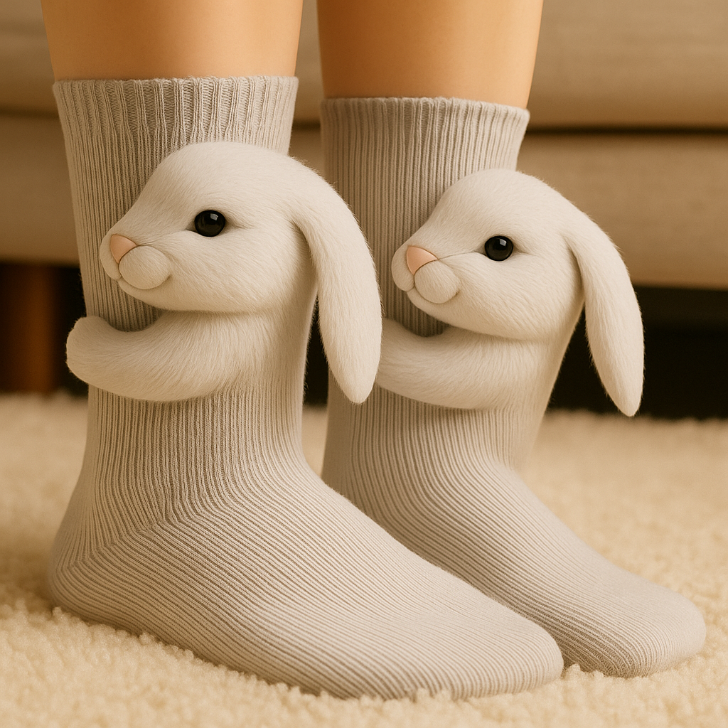 Plush Winter Socks with Non-Slip Grip and Breathable Fabric in Animal Slipper Style