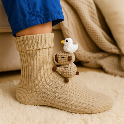 Plush Winter Socks with Non-Slip Grip and Breathable Fabric in Animal Slipper Style