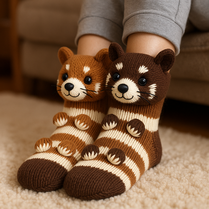 Plush Winter Socks with Non-Slip Grip and Breathable Fabric in Animal Slipper Style