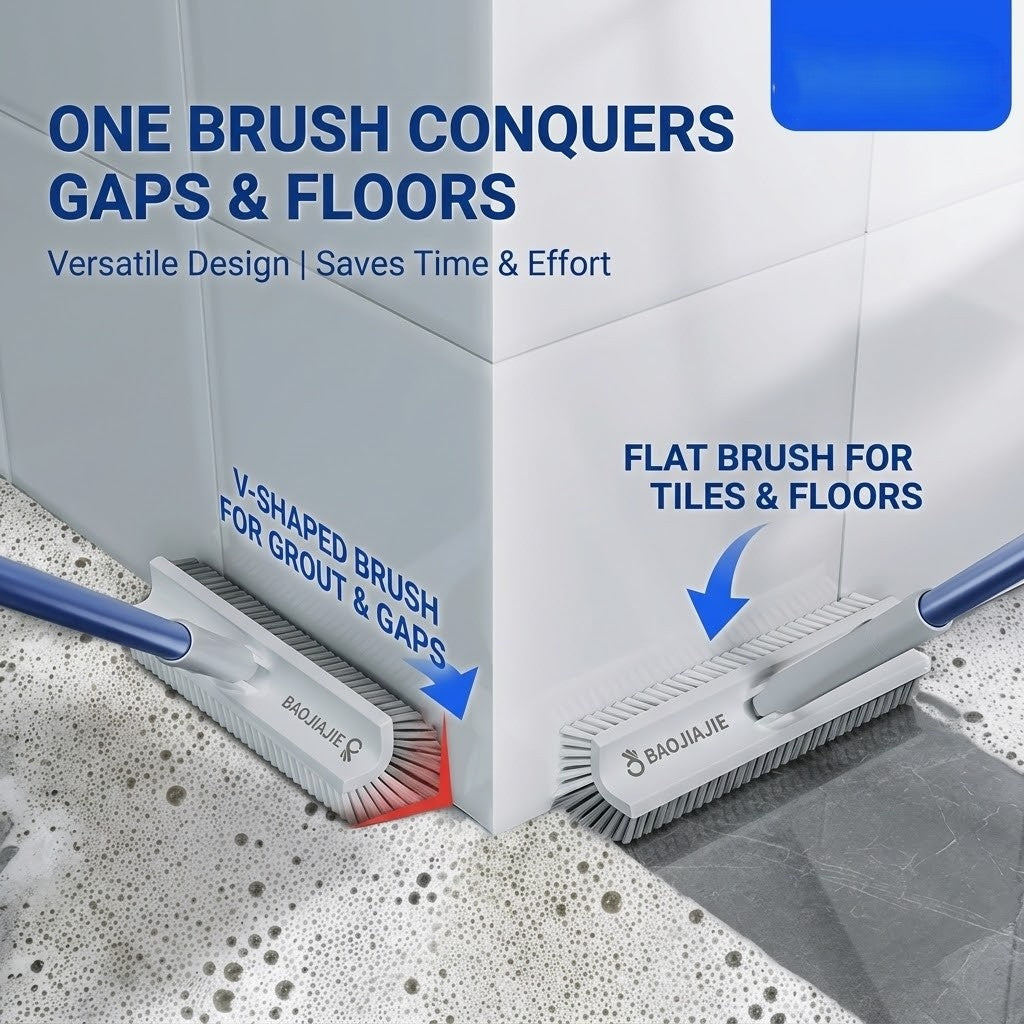 Rotating Head Corner and Grout Cleaning Brush with Long Non Slip Handle 180° Stiff Bristle Scrubber