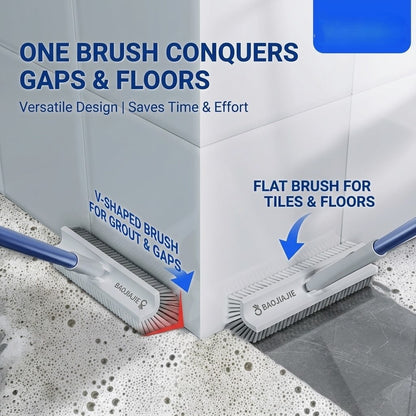 Rotating Head Corner and Grout Cleaning Brush with Long Non Slip Handle 180° Stiff Bristle Scrubber