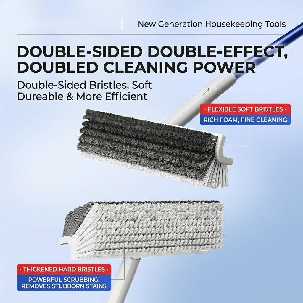 Rotating Head Corner and Grout Cleaning Brush with Long Non Slip Handle 180° Stiff Bristle Scrubber