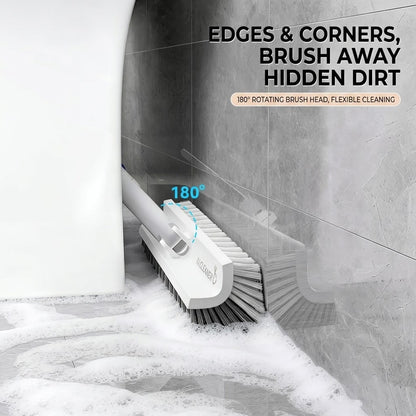 Rotating Head Corner and Grout Cleaning Brush with Long Non Slip Handle 180° Stiff Bristle Scrubber