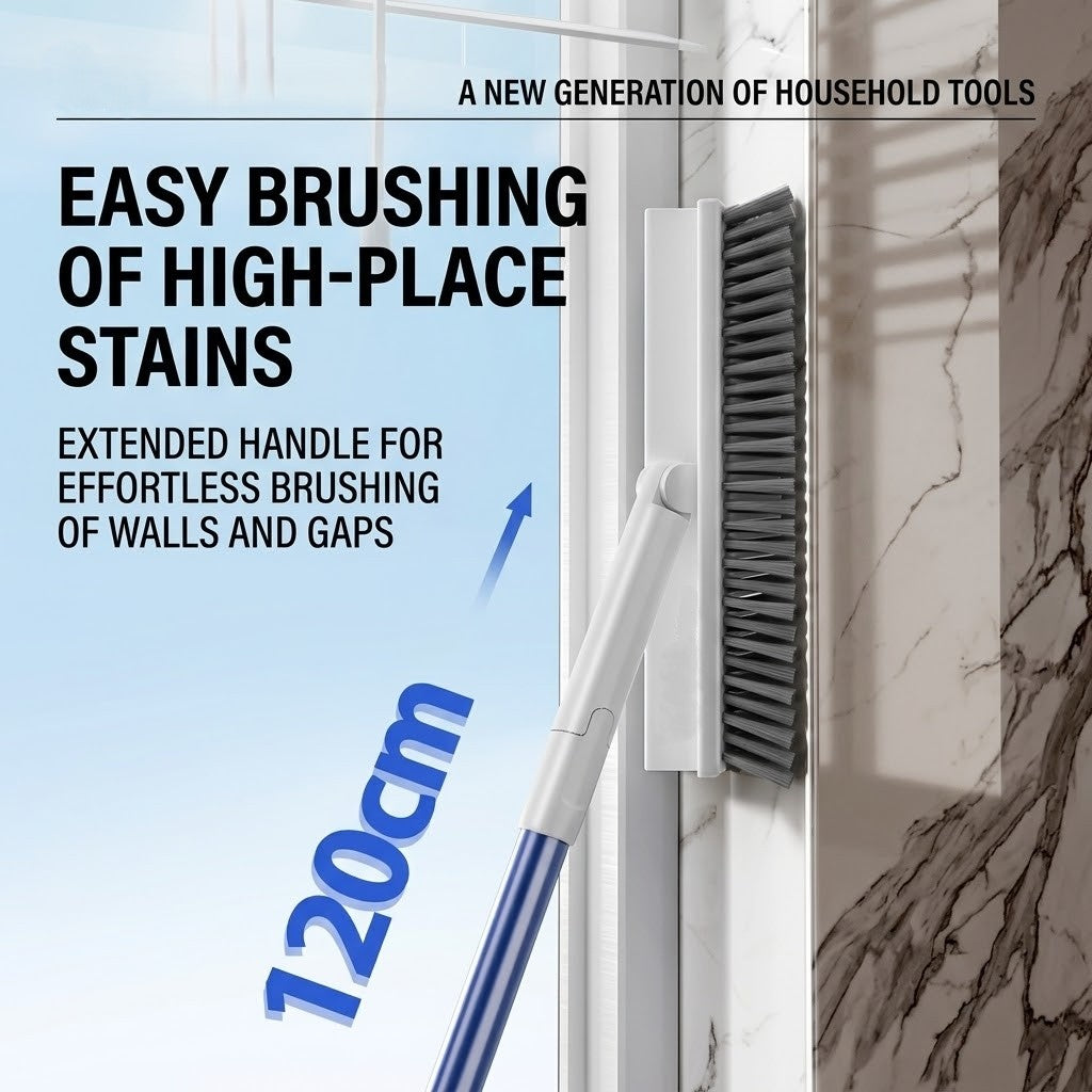 Rotating Head Corner and Grout Cleaning Brush with Long Non Slip Handle 180° Stiff Bristle Scrubber