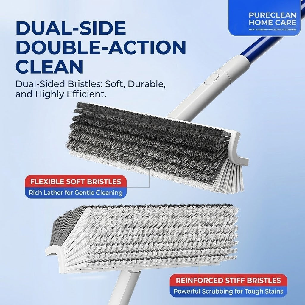 Rotating Head Corner and Grout Cleaning Brush with Long Non Slip Handle 180° Stiff Bristle Scrubber