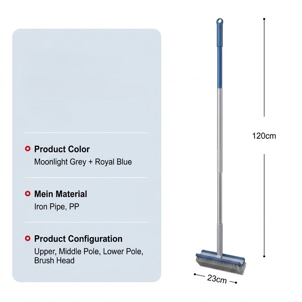 Rotating Head Corner and Grout Cleaning Brush with Long Non Slip Handle 180° Stiff Bristle Scrubber