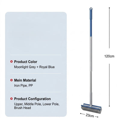 Rotating Head Corner and Grout Cleaning Brush with Long Non Slip Handle 180° Stiff Bristle Scrubber