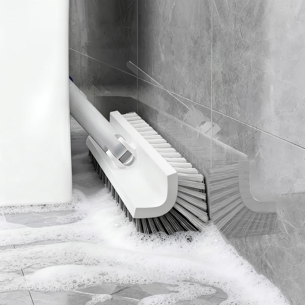 Rotating Head Corner and Grout Cleaning Brush with Long Non Slip Handle 180° Stiff Bristle Scrubber