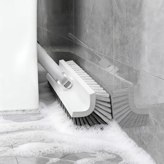 Rotating Head Corner and Grout Cleaning Brush with Long Non Slip Handle 180° Stiff Bristle Scrubber