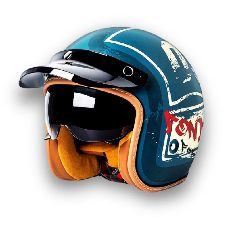 Vintage Style Motorcycle Helmet with DOT and ECE Certification, Clear and Dark Visors and Brim