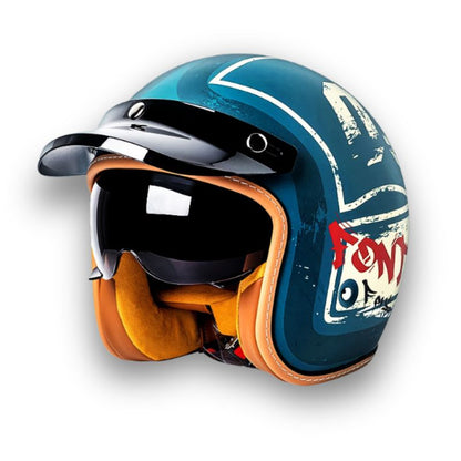 Vintage Style Motorcycle Helmet with DOT and ECE Certification, Clear and Dark Visors and Brim