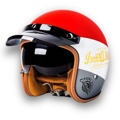 Vintage Style Motorcycle Helmet with DOT and ECE Certification, Clear and Dark Visors and Brim