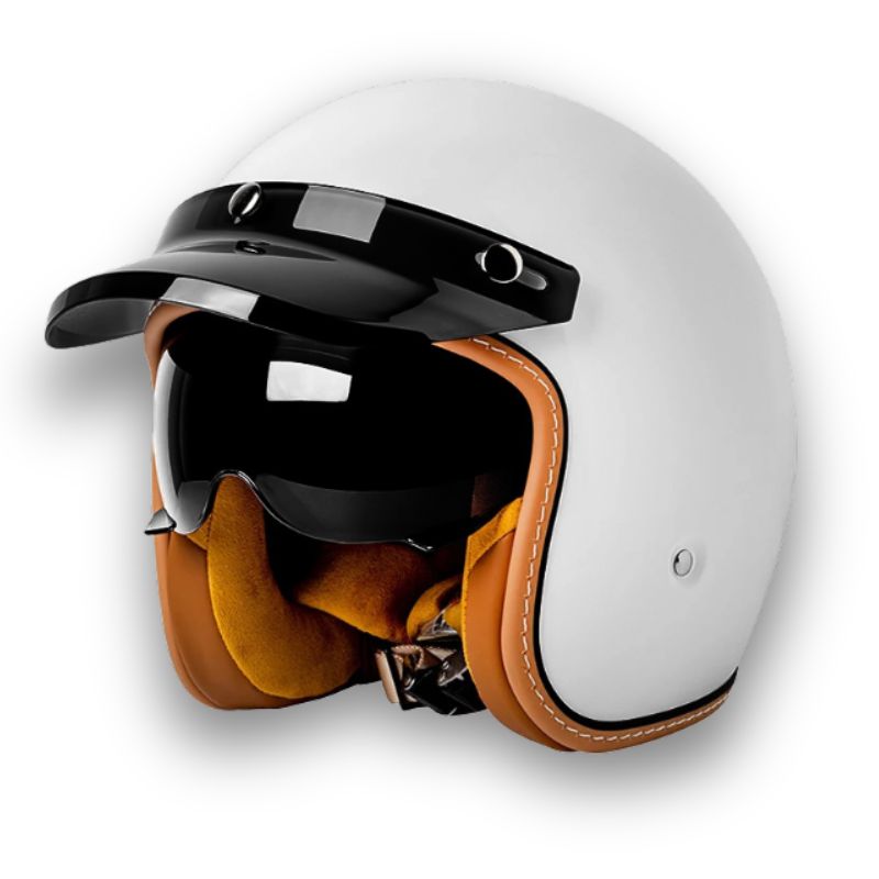 Vintage Style Motorcycle Helmet with DOT and ECE Certification, Clear and Dark Visors and Brim