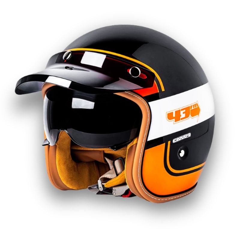 Vintage Style Motorcycle Helmet with DOT and ECE Certification, Clear and Dark Visors and Brim