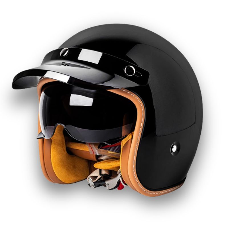 Vintage Style Motorcycle Helmet with DOT and ECE Certification, Clear and Dark Visors and Brim