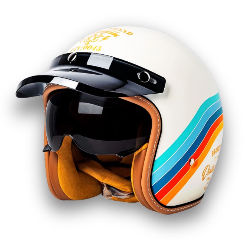 Vintage Style Motorcycle Helmet with DOT and ECE Certification, Clear and Dark Visors and Brim