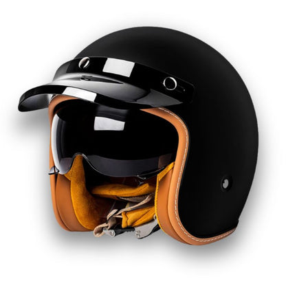 Vintage Style Motorcycle Helmet with DOT and ECE Certification, Clear and Dark Visors and Brim