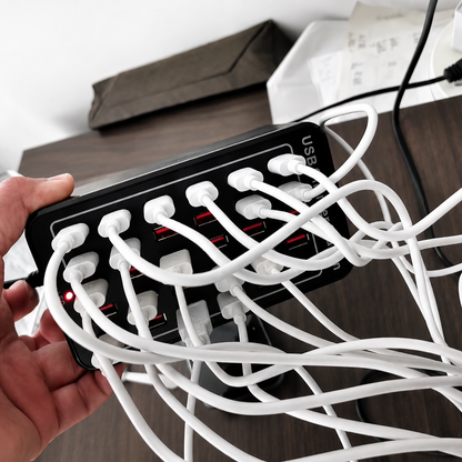 USB Charger 30 Port Multi-Device Charging Station with 150W Power & Anti-Slip Base