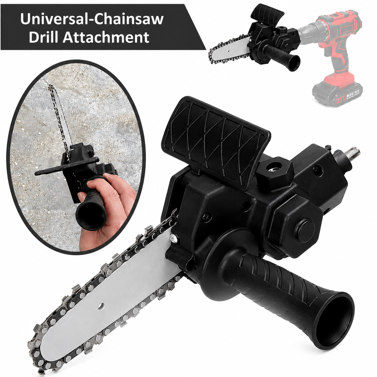 Universal Chainsaw Drill Attachment with Tungsten Steel Chain for Branches and Wood