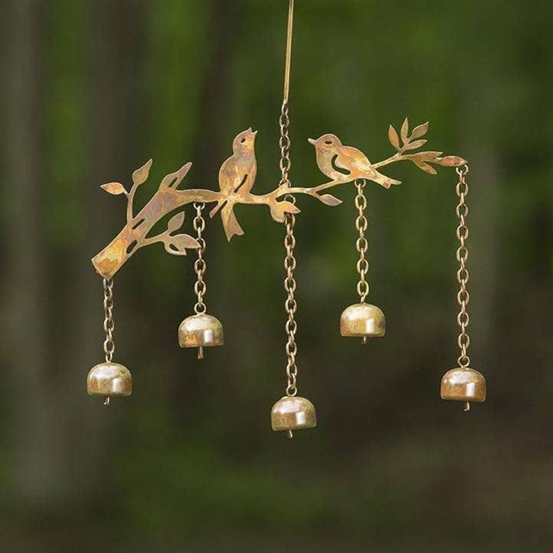 Antique Iron Bird Wind Chime with Four Tuned Bells and Weatherproof Bronze Finish